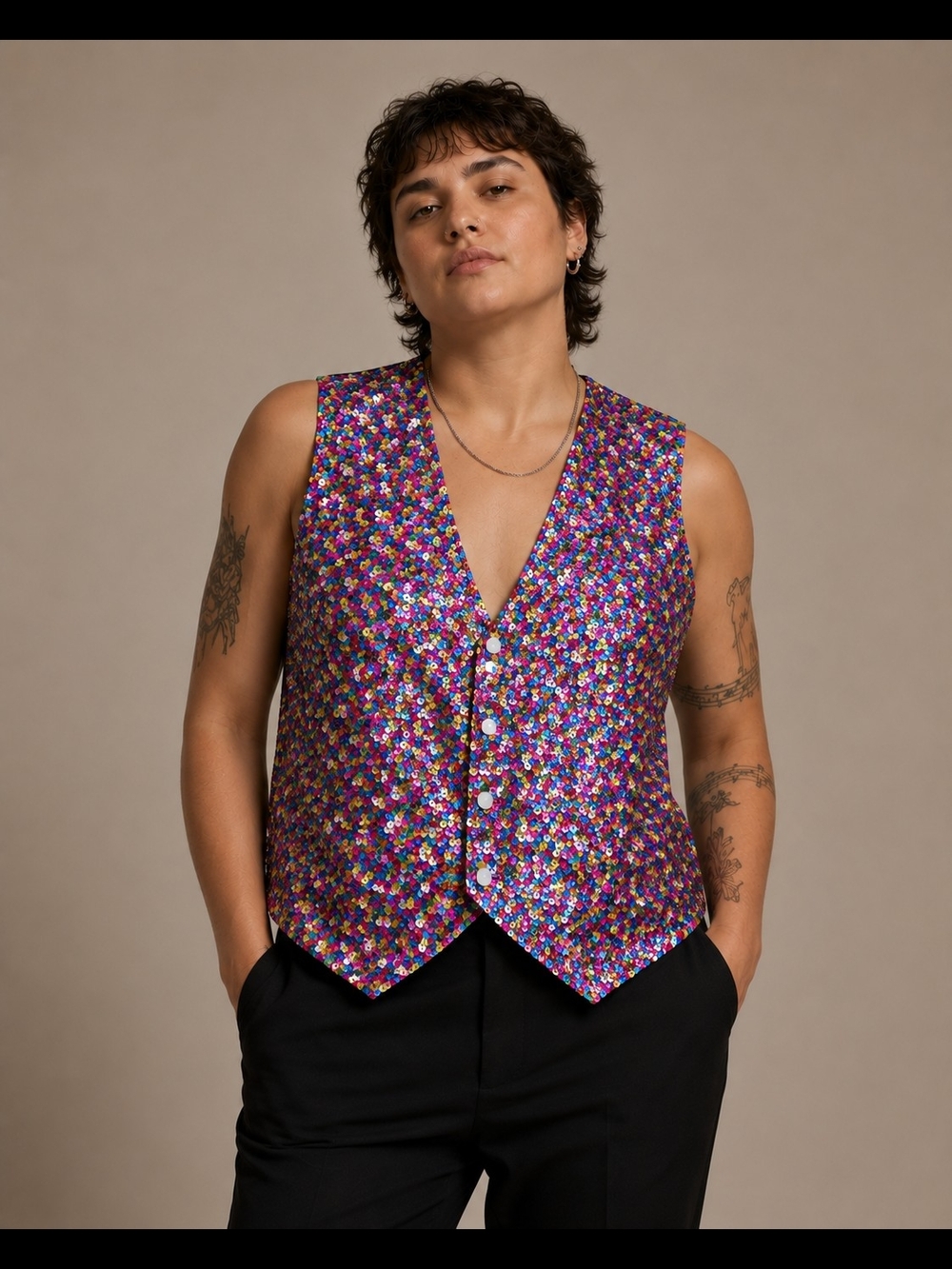 Vintage Fashion Fantasy Rainbow Sequin Vest NWT XL